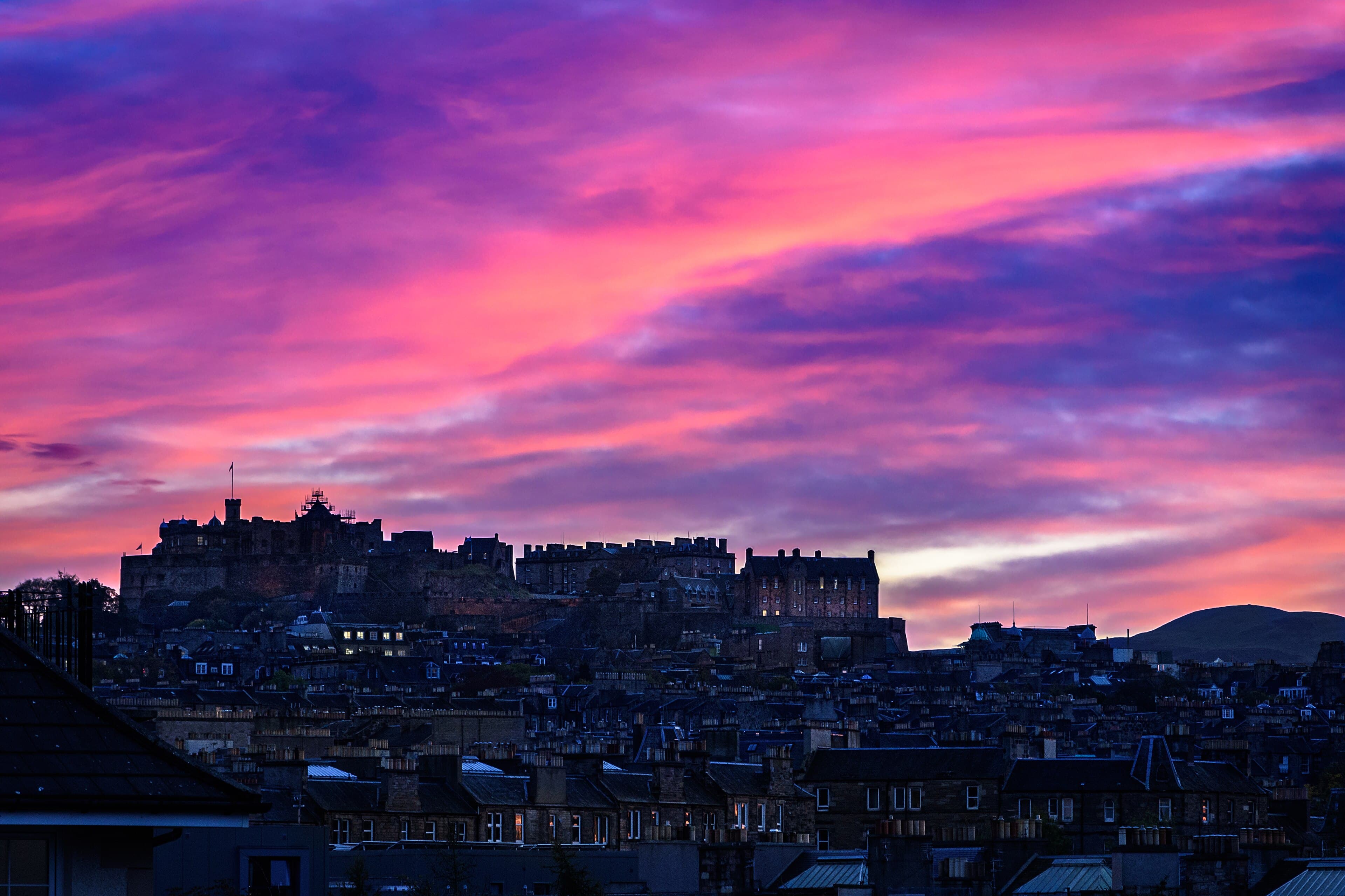 Edinburgh Castle above the Old Town at sunset